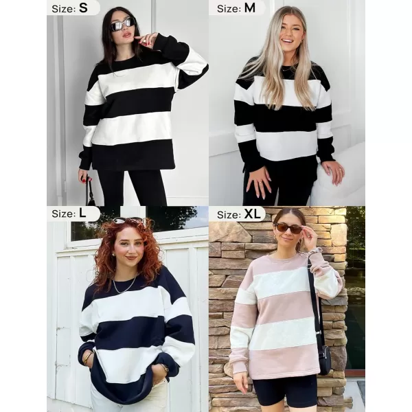 ZESICA Womens Fall Sweatshirt Tops Crewneck Long Sleeve Loose Oversized Striped Fleece Pullover 2024 ClothesApricot