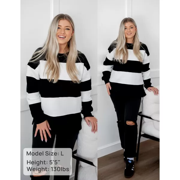 ZESICA Womens Fall Sweatshirt Tops Crewneck Long Sleeve Loose Oversized Striped Fleece Pullover 2024 ClothesBlack