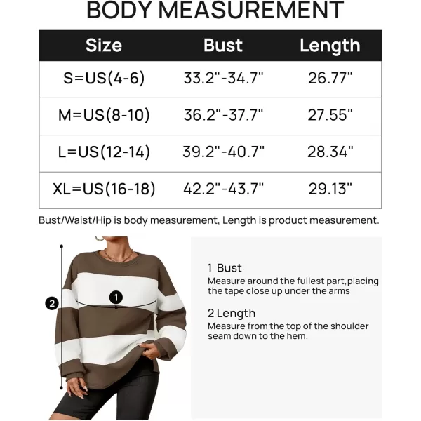 ZESICA Womens Fall Sweatshirt Tops Crewneck Long Sleeve Loose Oversized Striped Fleece Pullover 2024 ClothesBrown