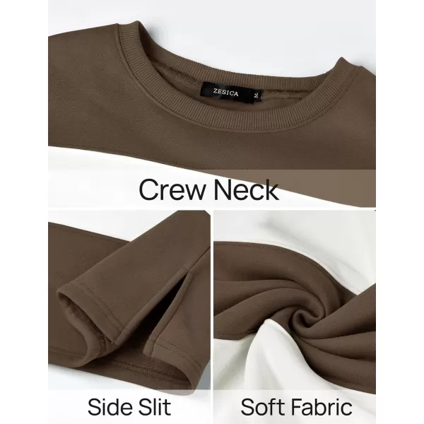 ZESICA Womens Fall Sweatshirt Tops Crewneck Long Sleeve Loose Oversized Striped Fleece Pullover 2024 ClothesBrown