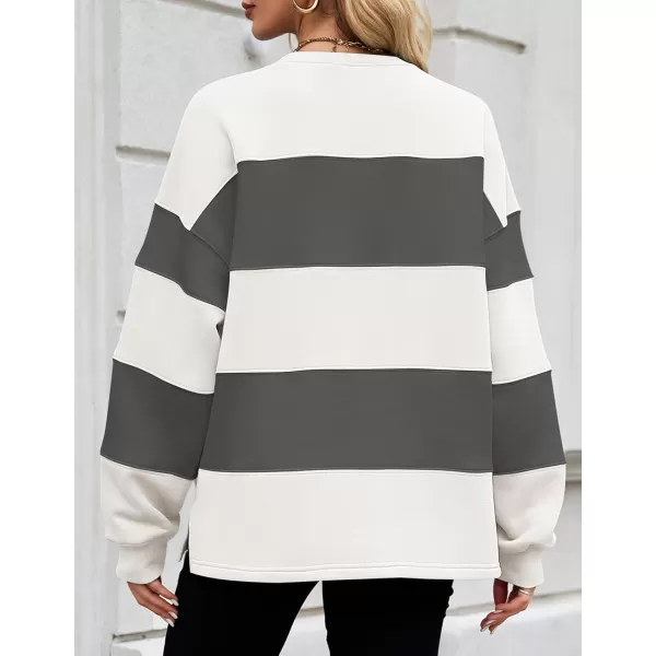 ZESICA Womens Fall Sweatshirt Tops Crewneck Long Sleeve Loose Oversized Striped Fleece Pullover 2024 ClothesGrey