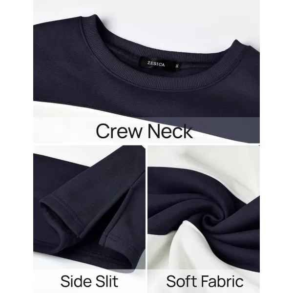 ZESICA Womens Fall Sweatshirt Tops Crewneck Long Sleeve Loose Oversized Striped Fleece Pullover 2024 ClothesNavy