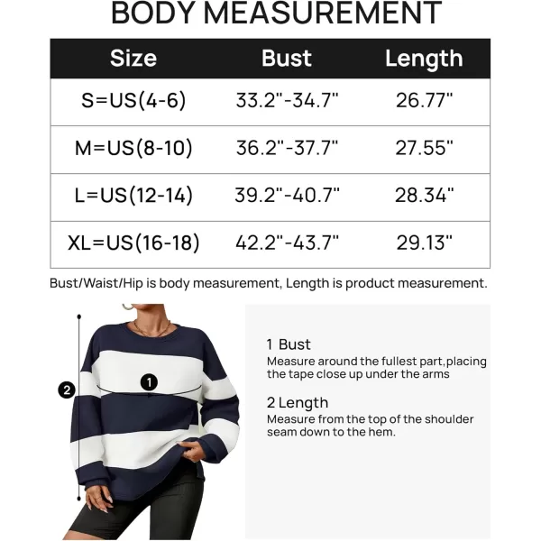 ZESICA Womens Fall Sweatshirt Tops Crewneck Long Sleeve Loose Oversized Striped Fleece Pullover 2024 ClothesNavy