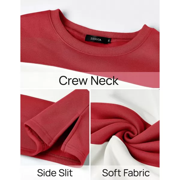 ZESICA Womens Fall Sweatshirt Tops Crewneck Long Sleeve Loose Oversized Striped Fleece Pullover 2024 ClothesRed