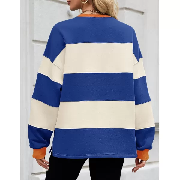 ZESICA Womens Fall Sweatshirt Tops Crewneck Long Sleeve Loose Oversized Striped Fleece Pullover 2024 ClothesRoyal Blue