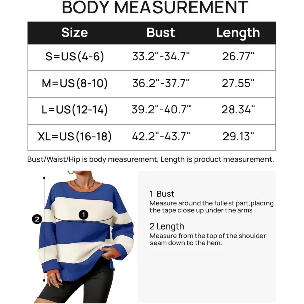 ZESICA Womens Fall Sweatshirt Tops Crewneck Long Sleeve Loose Oversized Striped Fleece Pullover 2024 ClothesRoyal Blue