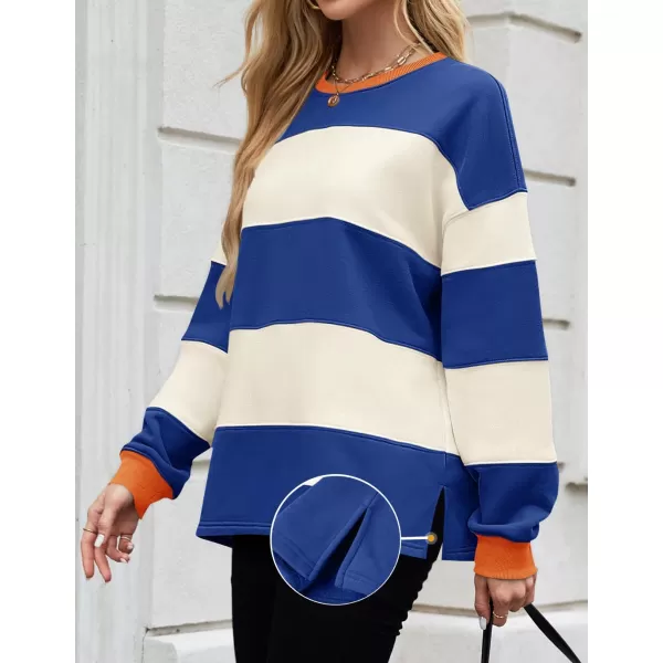 ZESICA Womens Fall Sweatshirt Tops Crewneck Long Sleeve Loose Oversized Striped Fleece Pullover 2024 ClothesRoyal Blue