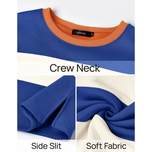 ZESICA Womens Fall Sweatshirt Tops Crewneck Long Sleeve Loose Oversized Striped Fleece Pullover 2024 ClothesRoyal Blue