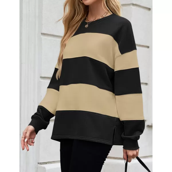 ZESICA Womens Fall Sweatshirt Tops Crewneck Long Sleeve Loose Oversized Striped Fleece Pullover 2024 ClothesToffee