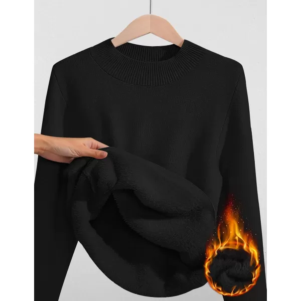 ZESICA Womens Fleece Sherpa Lined Sweater Winter Thermal Shirts 2024 Long Sleeve Mock Neck Slim Fitted Pullover TopsBlack