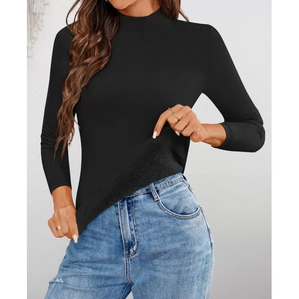 ZESICA Womens Fleece Sherpa Lined Sweater Winter Thermal Shirts 2024 Long Sleeve Mock Neck Slim Fitted Pullover TopsBlack