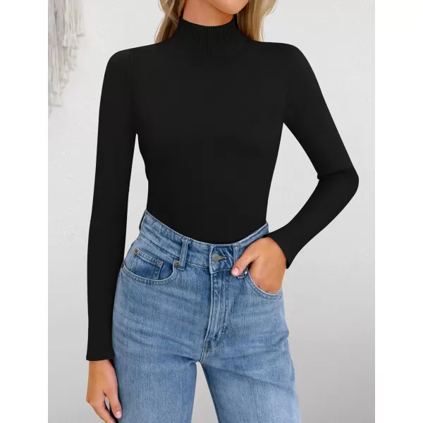 ZESICA Womens Fleece Sherpa Lined Sweater Winter Thermal Shirts 2024 Long Sleeve Mock Neck Slim Fitted Pullover TopsBlack