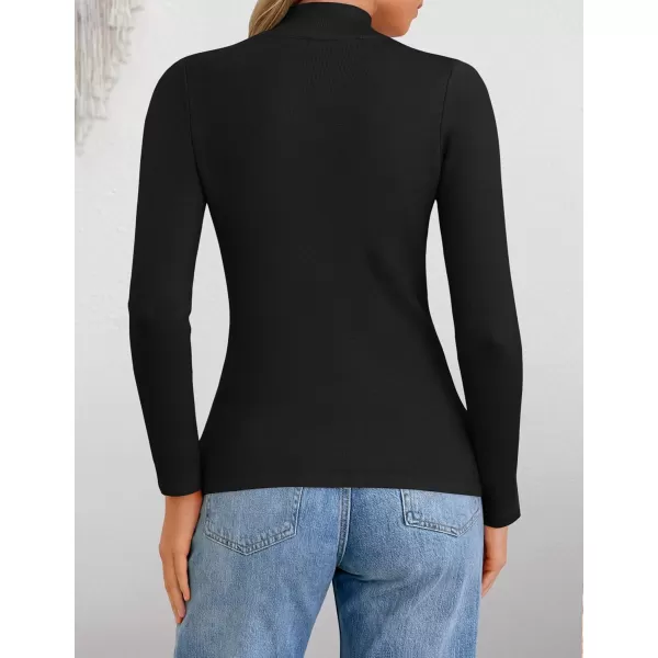 ZESICA Womens Fleece Sherpa Lined Sweater Winter Thermal Shirts 2024 Long Sleeve Mock Neck Slim Fitted Pullover TopsBlack