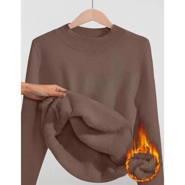 ZESICA Womens Fleece Sherpa Lined Sweater Winter Thermal Shirts 2024 Long Sleeve Mock Neck Slim Fitted Pullover TopsCoffee