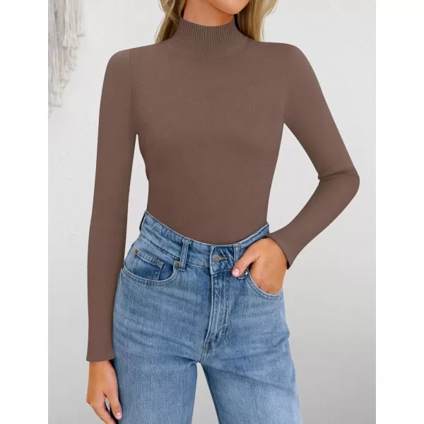 ZESICA Womens Fleece Sherpa Lined Sweater Winter Thermal Shirts 2024 Long Sleeve Mock Neck Slim Fitted Pullover TopsCoffee