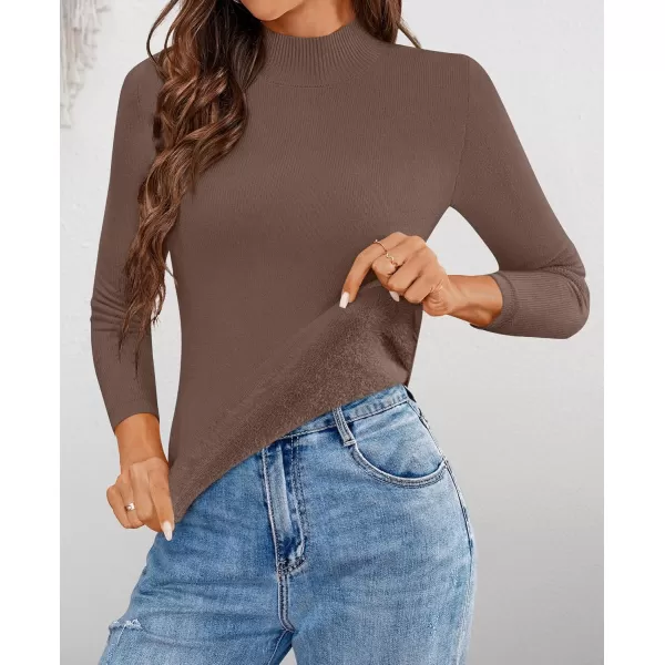 ZESICA Womens Fleece Sherpa Lined Sweater Winter Thermal Shirts 2024 Long Sleeve Mock Neck Slim Fitted Pullover TopsCoffee