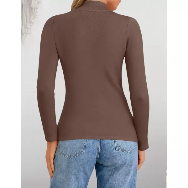 ZESICA Womens Fleece Sherpa Lined Sweater Winter Thermal Shirts 2024 Long Sleeve Mock Neck Slim Fitted Pullover TopsCoffee