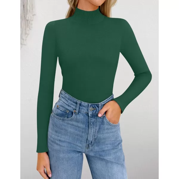 ZESICA Womens Fleece Sherpa Lined Sweater Winter Thermal Shirts 2024 Long Sleeve Mock Neck Slim Fitted Pullover TopsDarkgreen