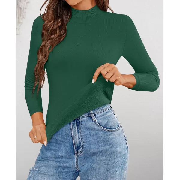 ZESICA Womens Fleece Sherpa Lined Sweater Winter Thermal Shirts 2024 Long Sleeve Mock Neck Slim Fitted Pullover TopsDarkgreen