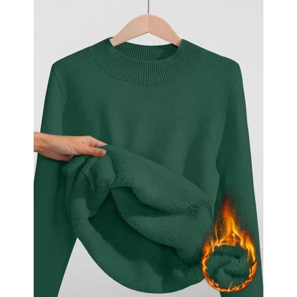 ZESICA Womens Fleece Sherpa Lined Sweater Winter Thermal Shirts 2024 Long Sleeve Mock Neck Slim Fitted Pullover TopsDarkgreen
