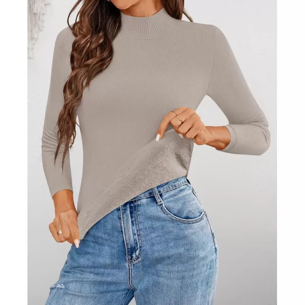 ZESICA Womens Fleece Sherpa Lined Sweater Winter Thermal Shirts 2024 Long Sleeve Mock Neck Slim Fitted Pullover TopsOats