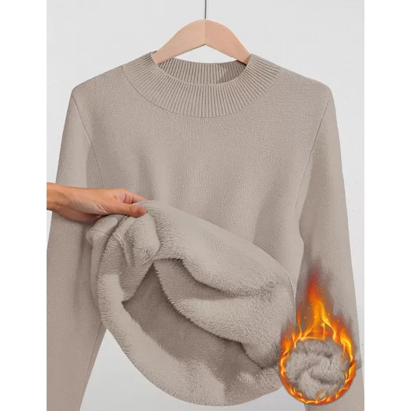 ZESICA Womens Fleece Sherpa Lined Sweater Winter Thermal Shirts 2024 Long Sleeve Mock Neck Slim Fitted Pullover TopsOats