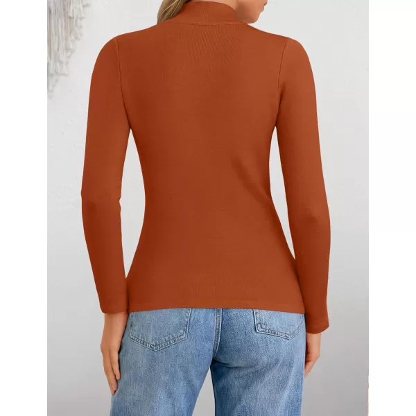 ZESICA Womens Fleece Sherpa Lined Sweater Winter Thermal Shirts 2024 Long Sleeve Mock Neck Slim Fitted Pullover TopsRust