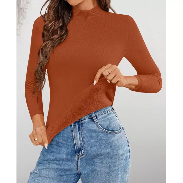 ZESICA Womens Fleece Sherpa Lined Sweater Winter Thermal Shirts 2024 Long Sleeve Mock Neck Slim Fitted Pullover TopsRust