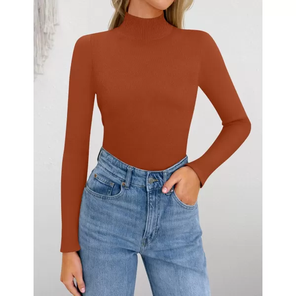 ZESICA Womens Fleece Sherpa Lined Sweater Winter Thermal Shirts 2024 Long Sleeve Mock Neck Slim Fitted Pullover TopsRust