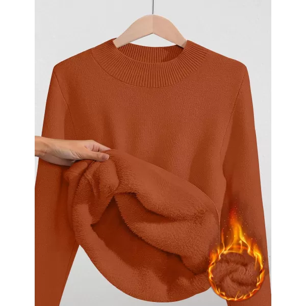 ZESICA Womens Fleece Sherpa Lined Sweater Winter Thermal Shirts 2024 Long Sleeve Mock Neck Slim Fitted Pullover TopsRust
