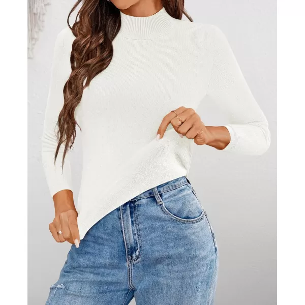 ZESICA Womens Fleece Sherpa Lined Sweater Winter Thermal Shirts 2024 Long Sleeve Mock Neck Slim Fitted Pullover TopsWhite