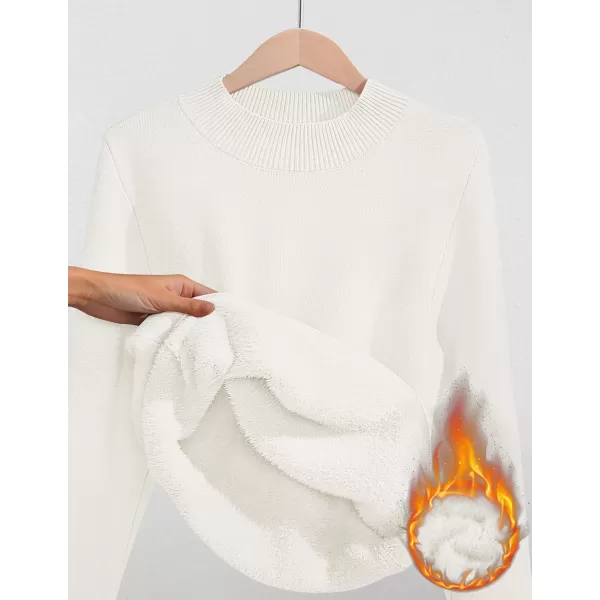 ZESICA Womens Fleece Sherpa Lined Sweater Winter Thermal Shirts 2024 Long Sleeve Mock Neck Slim Fitted Pullover TopsWhite