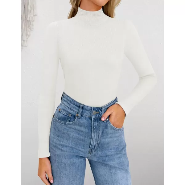 ZESICA Womens Fleece Sherpa Lined Sweater Winter Thermal Shirts 2024 Long Sleeve Mock Neck Slim Fitted Pullover TopsWhite