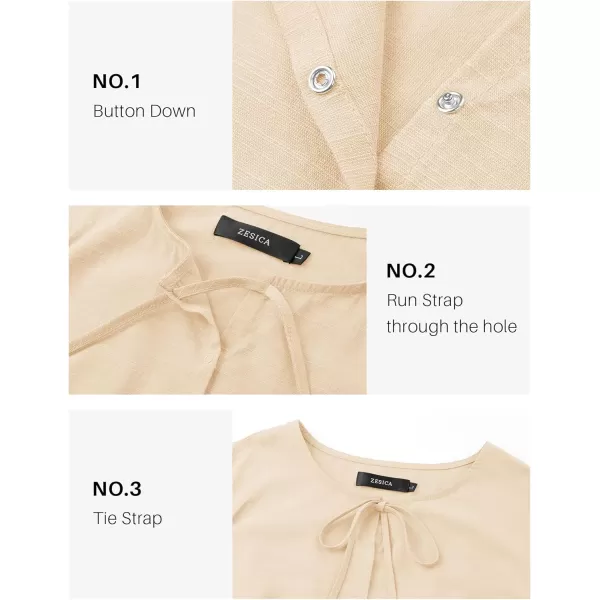 ZESICA Womens Tops Tie Front Long Puff Sleeve Button Peplum Babydoll Cute Shirts 2024 Fall Fashion BlousesApricot
