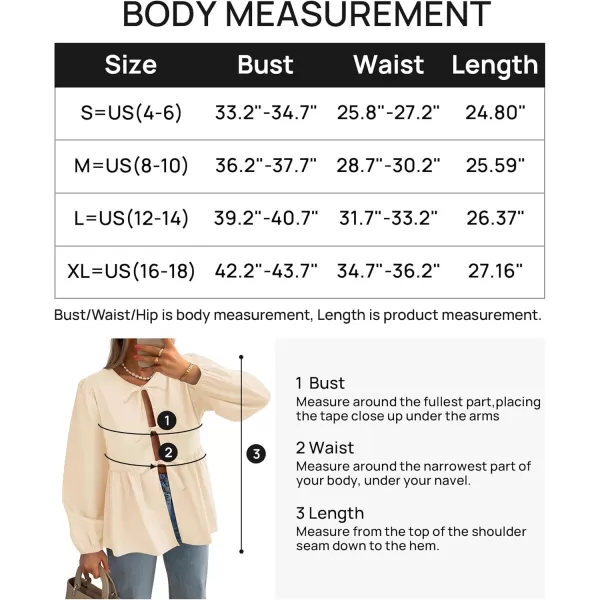 ZESICA Womens Tops Tie Front Long Puff Sleeve Button Peplum Babydoll Cute Shirts 2024 Fall Fashion BlousesApricot