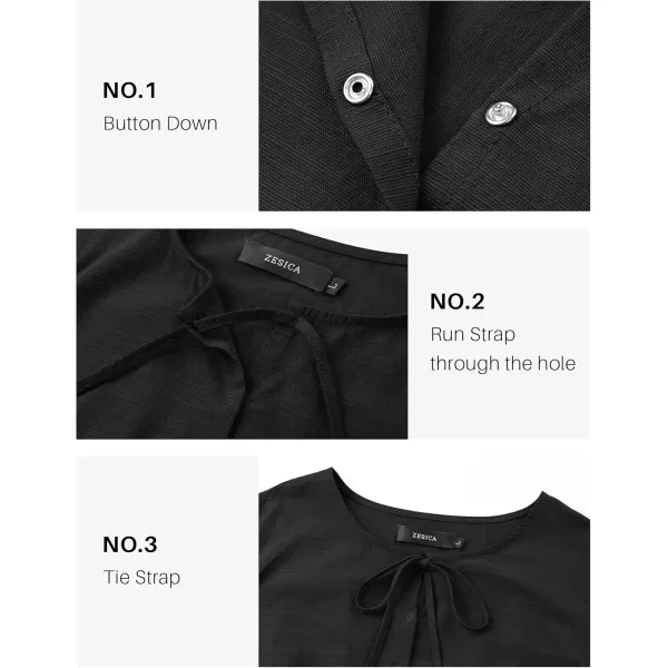 ZESICA Womens Tops Tie Front Long Puff Sleeve Button Peplum Babydoll Cute Shirts 2024 Fall Fashion BlousesBlack