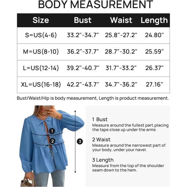 ZESICA Womens Tops Tie Front Long Puff Sleeve Button Peplum Babydoll Cute Shirts 2024 Fall Fashion BlousesBlue
