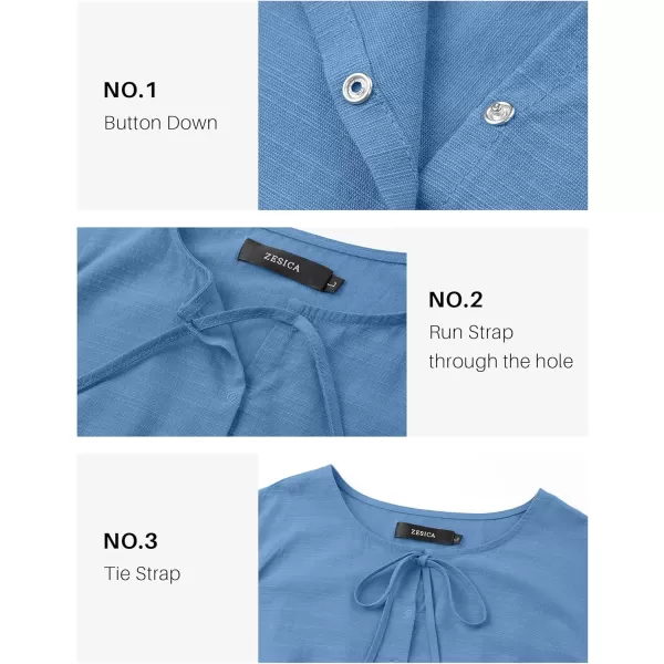 ZESICA Womens Tops Tie Front Long Puff Sleeve Button Peplum Babydoll Cute Shirts 2024 Fall Fashion BlousesBlue
