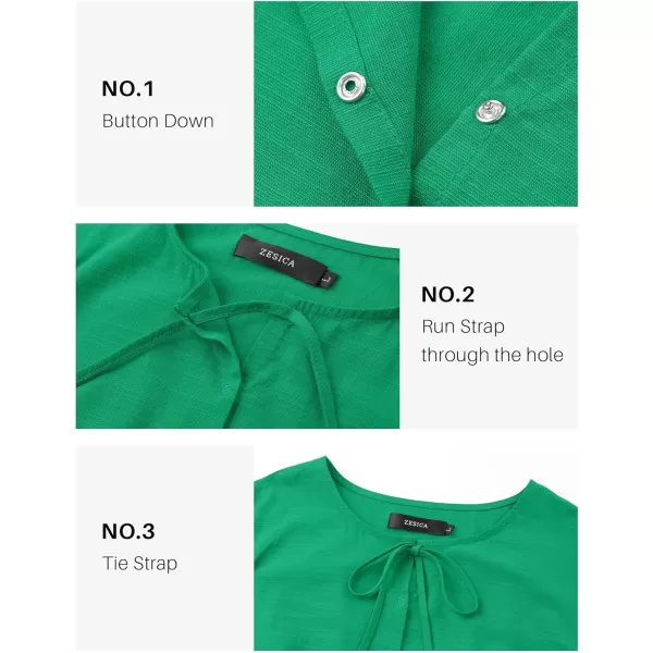 ZESICA Womens Tops Tie Front Long Puff Sleeve Button Peplum Babydoll Cute Shirts 2024 Fall Fashion BlousesGreen