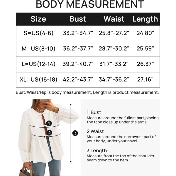 ZESICA Womens Tops Tie Front Long Puff Sleeve Button Peplum Babydoll Cute Shirts 2024 Fall Fashion BlousesIvory
