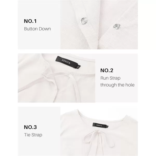 ZESICA Womens Tops Tie Front Long Puff Sleeve Button Peplum Babydoll Cute Shirts 2024 Fall Fashion BlousesIvory
