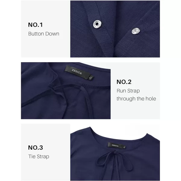 ZESICA Womens Tops Tie Front Long Puff Sleeve Button Peplum Babydoll Cute Shirts 2024 Fall Fashion BlousesNavy