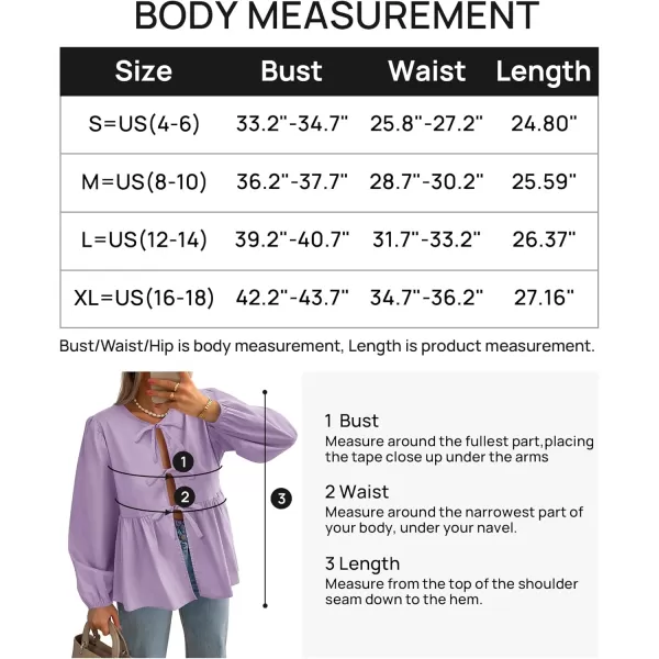 ZESICA Womens Tops Tie Front Long Puff Sleeve Button Peplum Babydoll Cute Shirts 2024 Fall Fashion BlousesPurple