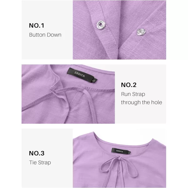 ZESICA Womens Tops Tie Front Long Puff Sleeve Button Peplum Babydoll Cute Shirts 2024 Fall Fashion BlousesPurple