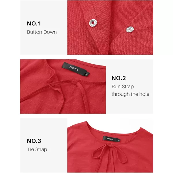 ZESICA Womens Tops Tie Front Long Puff Sleeve Button Peplum Babydoll Cute Shirts 2024 Fall Fashion BlousesRed