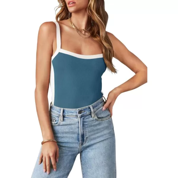 ZESICA Sleeveless Tops for Women Summer Spaghetti Straps Crop Tank Top Ribbed Knit T Shirts Slim Fit Camisole 2024 FashionDustyblue