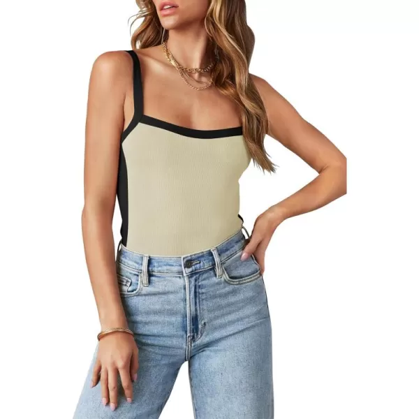 ZESICA Sleeveless Tops for Women Summer Spaghetti Straps Crop Tank Top Ribbed Knit T Shirts Slim Fit Camisole 2024 FashionSand