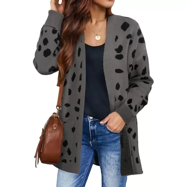 ZESICA Womens 2024 Fall Winter Long Sleeves Open Front Leopard Print Knitted Sweater Cardigan Coat OutwearA Dark Grey