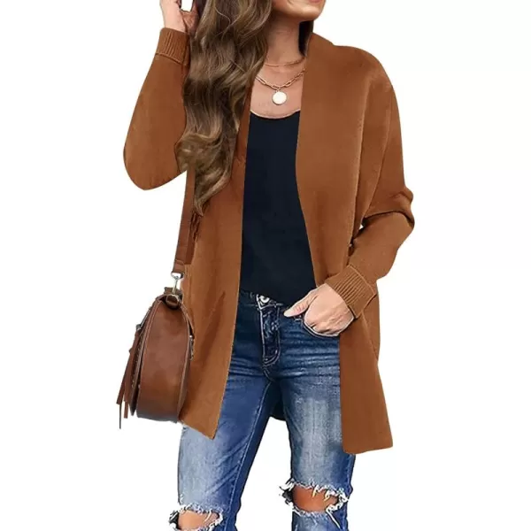 ZESICA Womens 2024 Fall Winter Long Sleeves Open Front Leopard Print Knitted Sweater Cardigan Coat OutwearCaramel