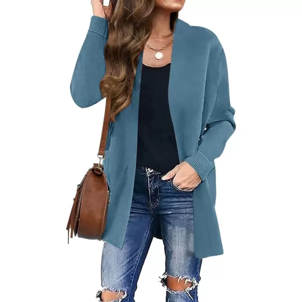 ZESICA Womens 2024 Fall Winter Long Sleeves Open Front Leopard Print Knitted Sweater Cardigan Coat OutwearDustyblue